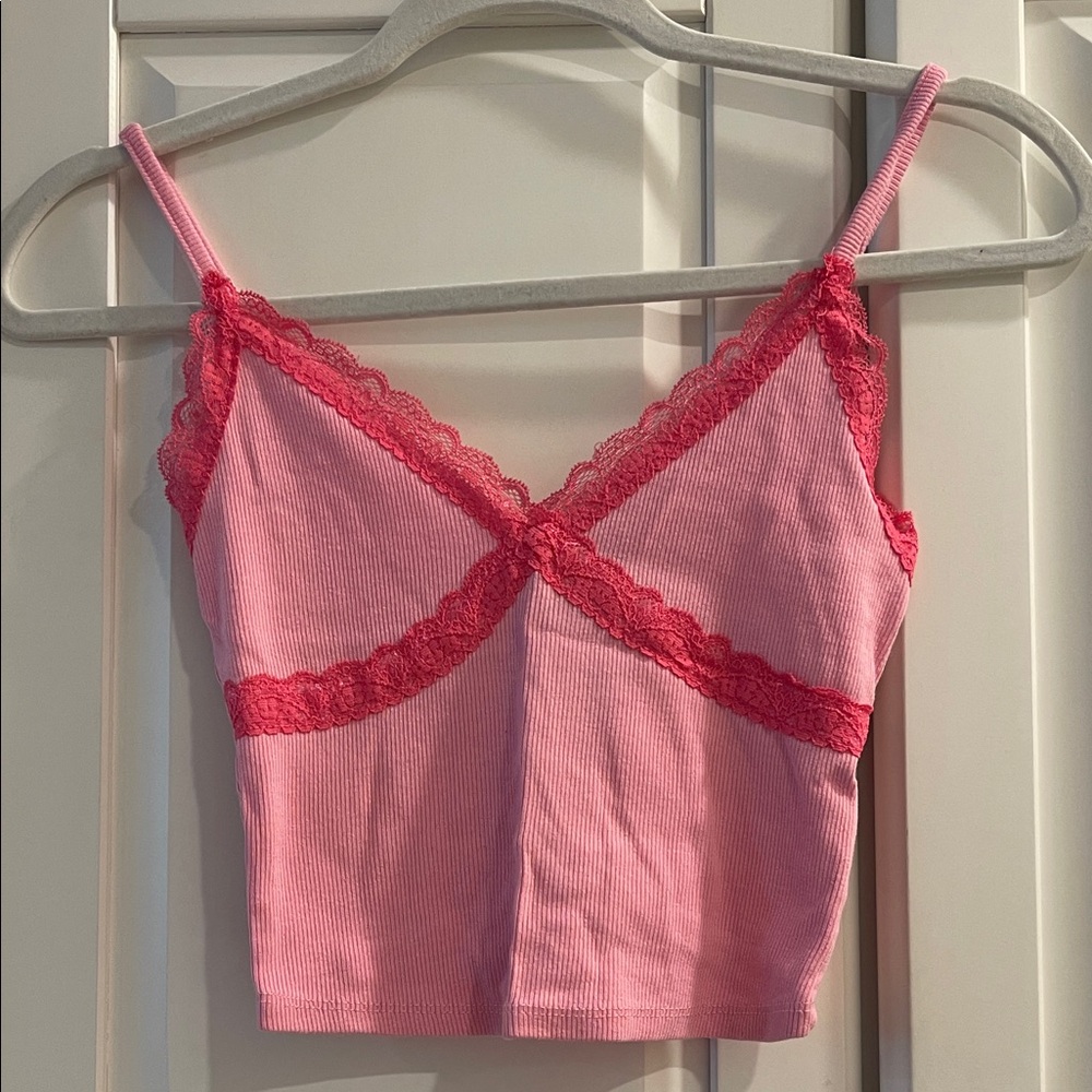 Pink Lace Trim Cami Top
